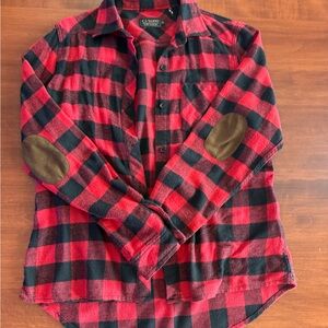 Buffalo Plaid Flannel Button Up Shirt with Elbow Patches - size medium